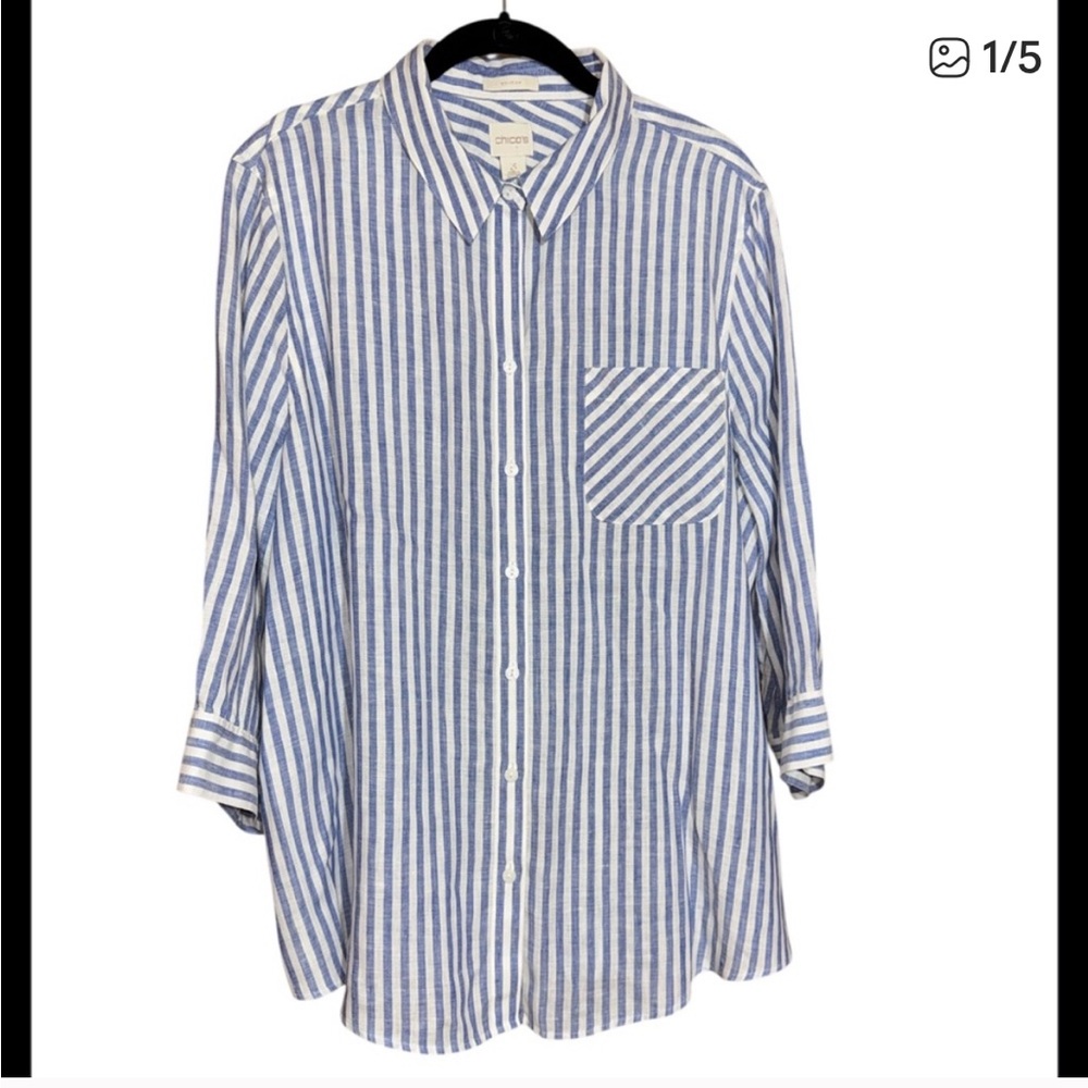 Chico's Casual Blue and White Striped Shirt